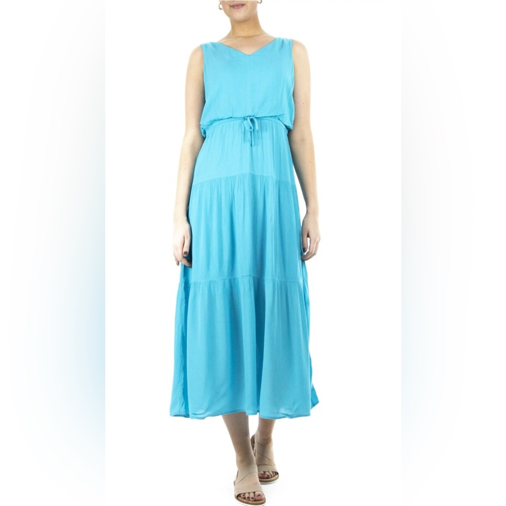 Turquoise Tiered Hem Maxi Dress Small - Picture 1 of 6